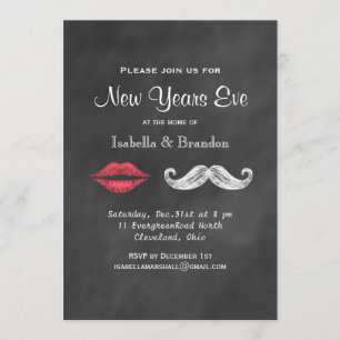 Moustache & Lips New Years Eve Party Invitation