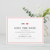 Moustache & Lips Save The Date Card (Standing Front)