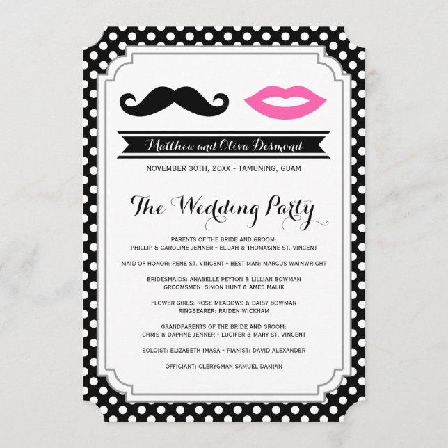 Moustache & Lips Wedding Programs (Front)
