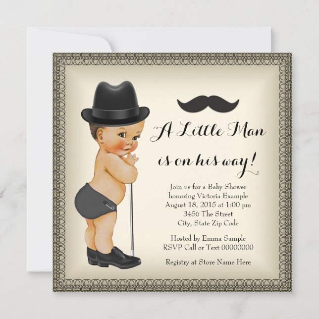 Moustache Little Man Baby Shower Invitation (Front)