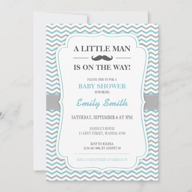 Moustache Little Man Baby Shower Invitation (Front)