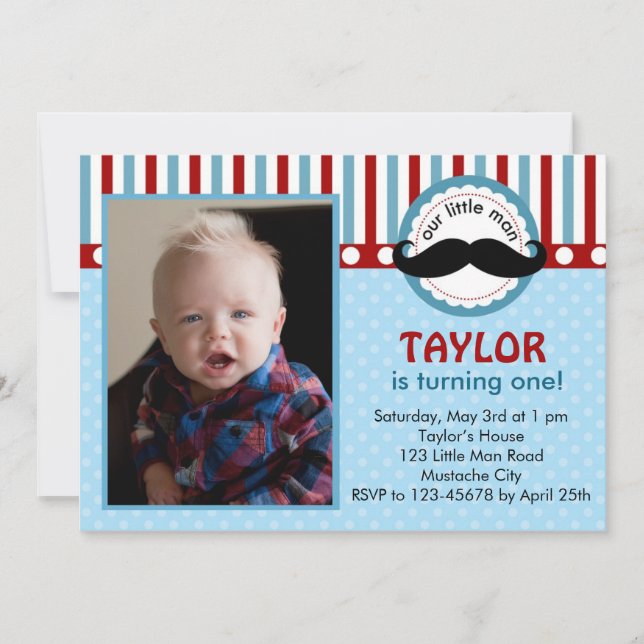 Moustache Little Man Birthday Invitation (Photo) (Front)
