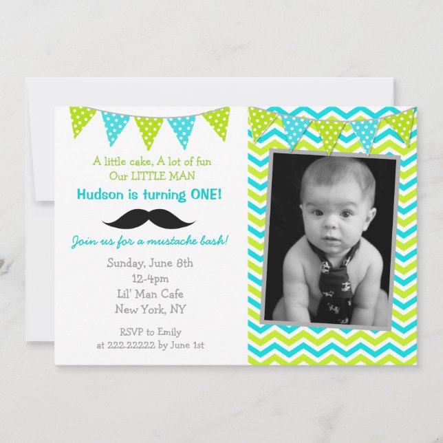 Moustache Little Man Birthday Invitations (Front)