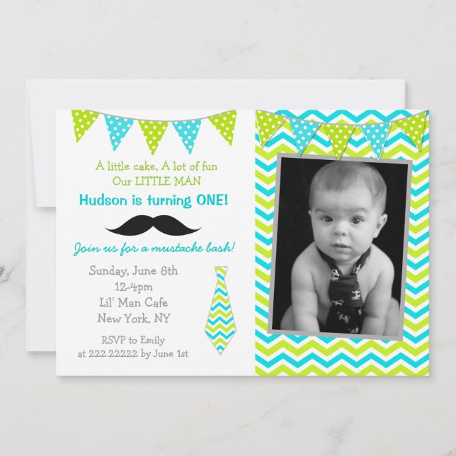Moustache Little Man Birthday Invitations (Front)
