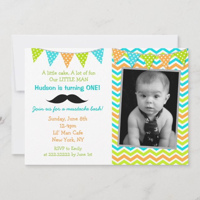 Moustache Little Man Birthday Invitations (Front)