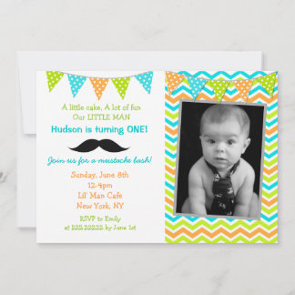 Moustache Little Man Birthday Invitations