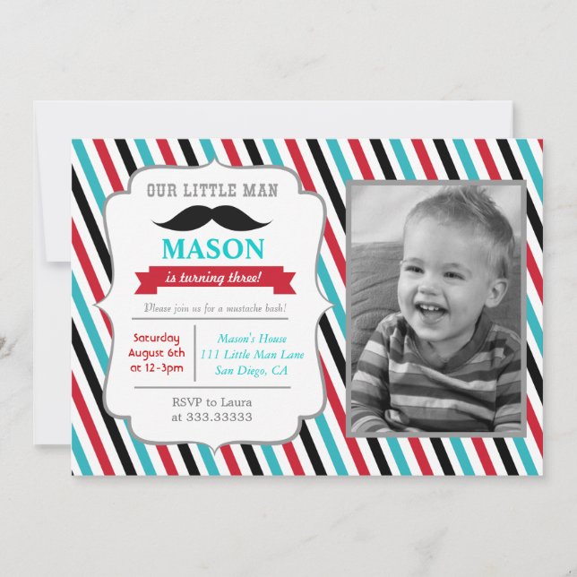 Moustache Little Man Birthday Party Invitations (Front)