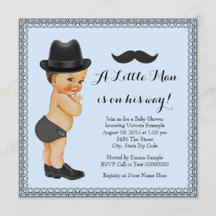Moustache Little Man Blue and Black Baby Shower Invitation