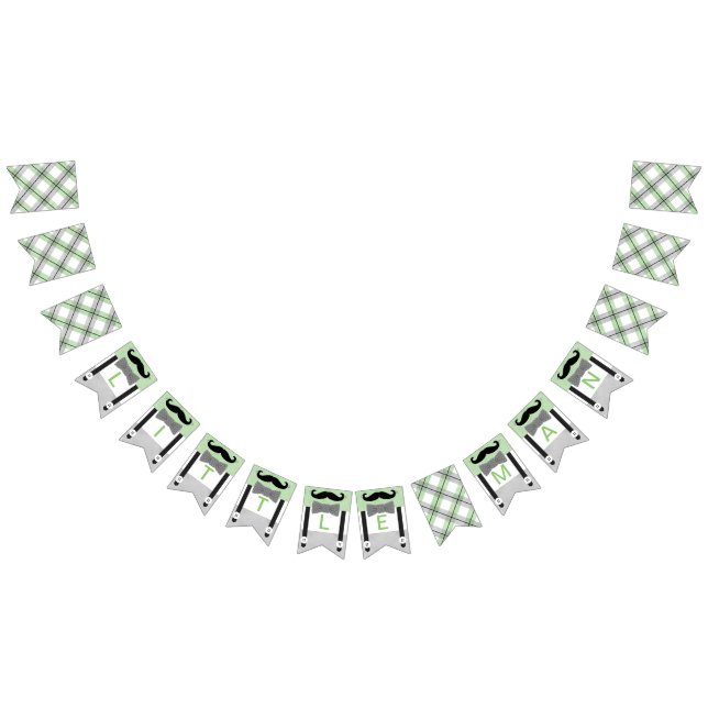 Moustache little man green grey baby boy shower bunting flags (All)