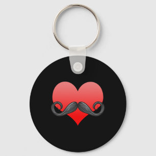 Moustache Love Heart Valentines Day Beard Men Funn Keychain
