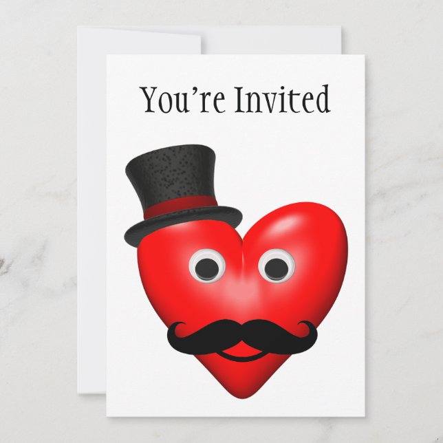 Moustache Love With Tophat Invitation (Front)