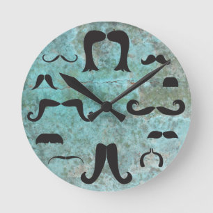 Moustache Mania Turquoise Wall Clock