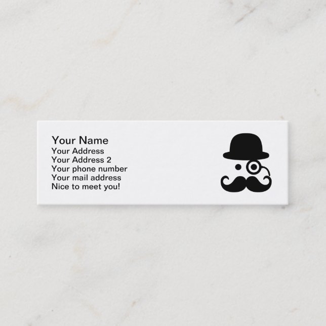 Moustache monocle mini business card (Front)