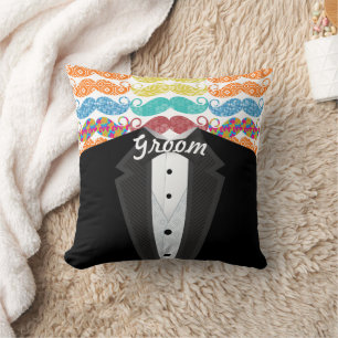 Moustache  Mr. Hipster Vintage Retro Groom Throw Pillow