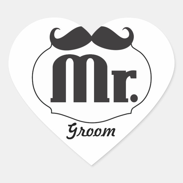Moustache Mr. Just Married Heart Sticker (Front)
