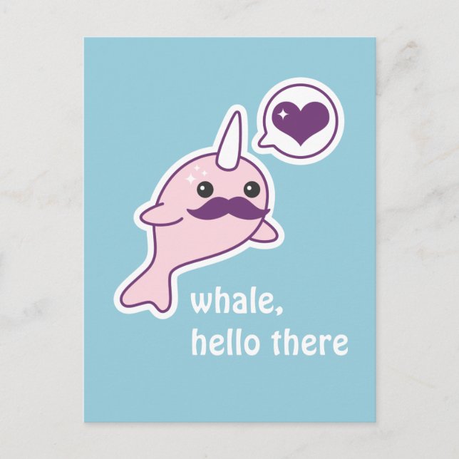 Moustache Narwhal Postcard (Front)