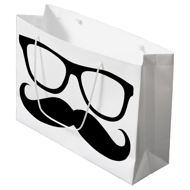 Moustache Nerd Black Graphic Large Gift Bag (Front Angled)