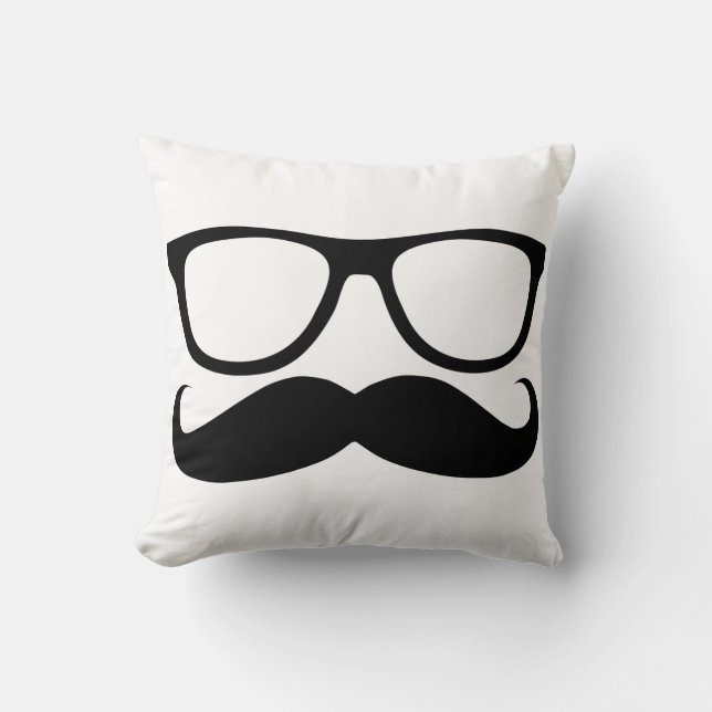 Moustache Nerd Throw Pillow (Front)