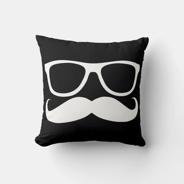 Moustache Nerd Throw Pillow (Front)