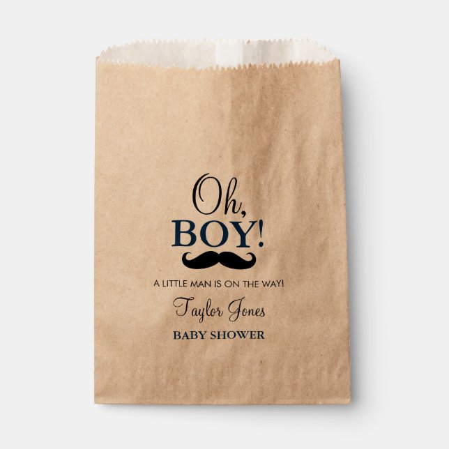 Moustache Oh Boy Baby Shower Favour Bags (Front)