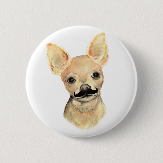 Moustache on a Cute Dog Humour 2 Inch Round Button (Front)