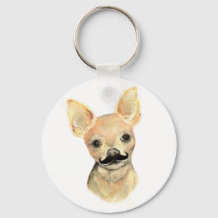 Moustache on a Cute Dog Humour Keychain