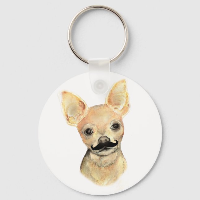 Moustache on a Cute Dog Humour Keychain (Front)