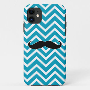 Moustache on Aqua Chevron Stripe iPhone 5 Case