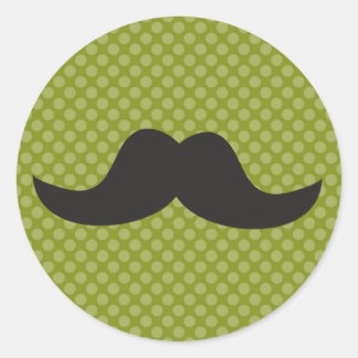 Moustache on green polka dot background classic round sticker