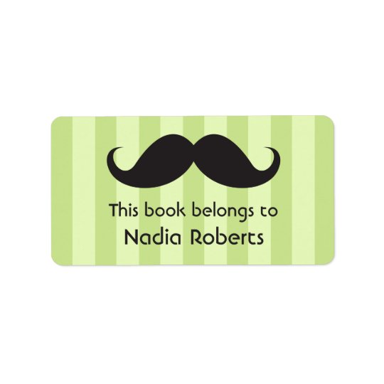 Moustache on green stripes bookplates / book label