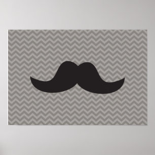 Moustache on grey chevron background poster