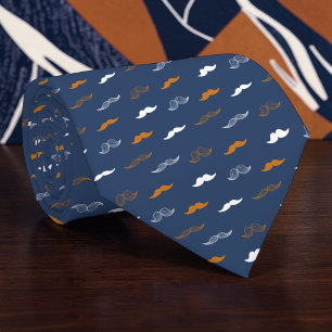 Moustache on Navy Blue Necktie Tie