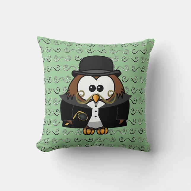 moustache owl throw pillow (Front)