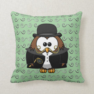 moustache owl throw pillow