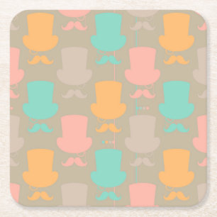 Moustache pattern 2 square paper coaster