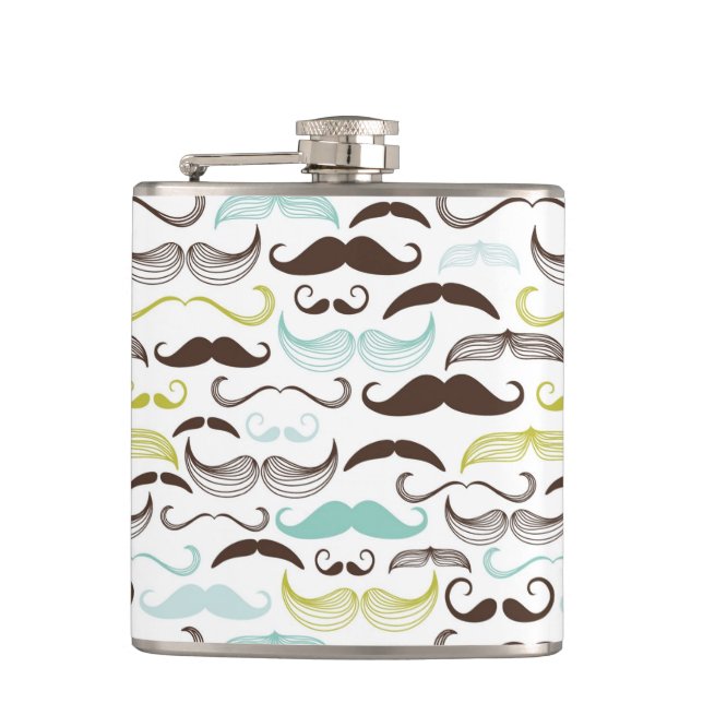 Moustache pattern, retro style 2 hip flask (Front)
