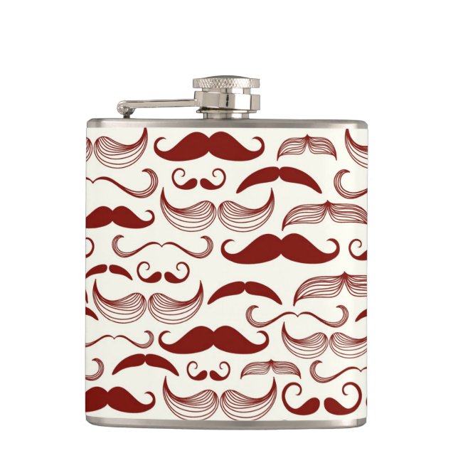 Moustache pattern, retro style 3 hip flask (Front)