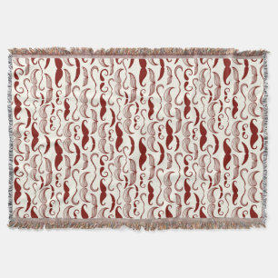 Moustache pattern, retro style 3 throw blanket