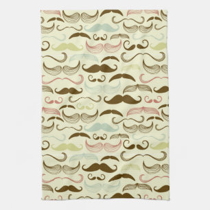 Moustache pattern, retro style 4 kitchen towel