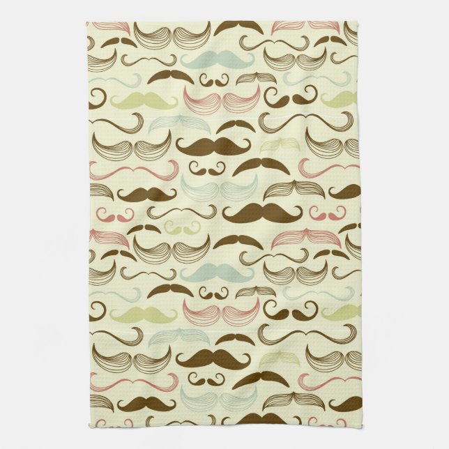 Moustache pattern, retro style 4 kitchen towel (Vertical)