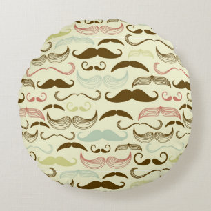 Moustache pattern, retro style 4 round pillow