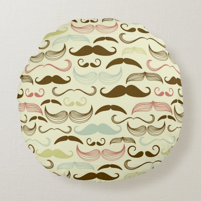 Moustache pattern, retro style 4 round pillow (Front)