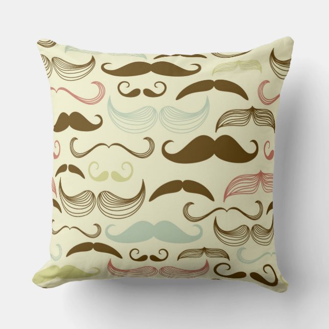Moustache pattern, retro style 4 throw pillow (Front)