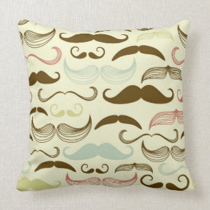 Moustache pattern, retro style 4 throw pillow