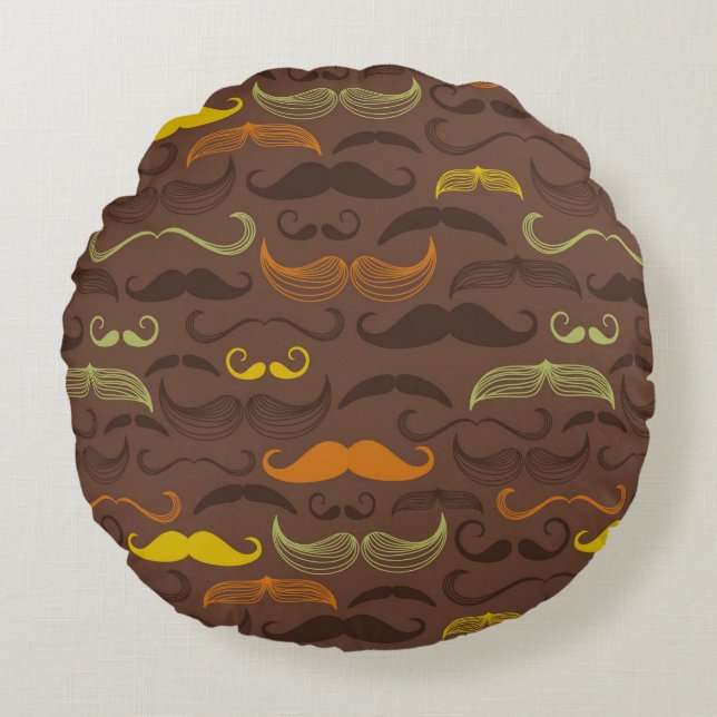 Moustache pattern, retro style 5 round pillow (Front)