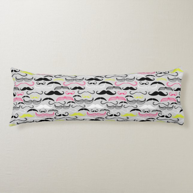 Moustache pattern, retro style body pillow (Front)