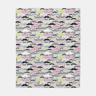 Moustache pattern, retro style fleece blanket