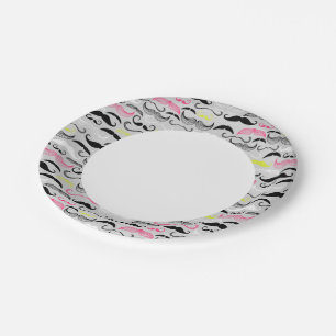 Moustache pattern, retro style paper plate