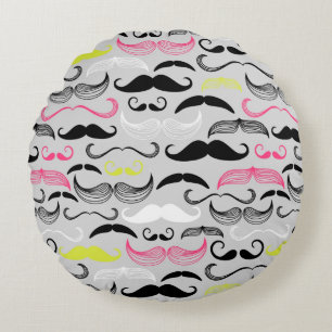 Moustache pattern, retro style round pillow