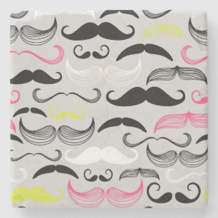 Moustache pattern, retro style stone coaster